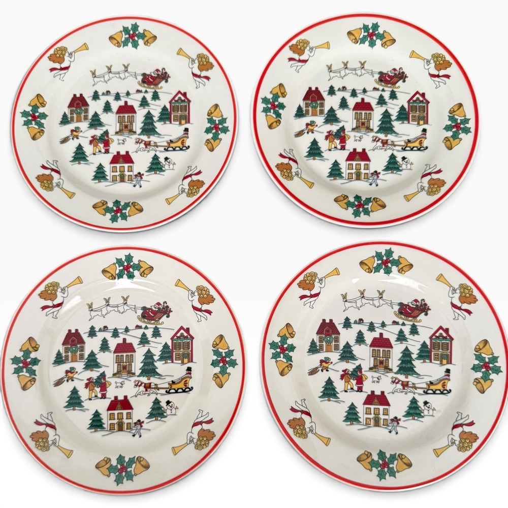 Jamestown China The Joy of Christmas Salad Dessert Plates Set of 4 Winter Scene